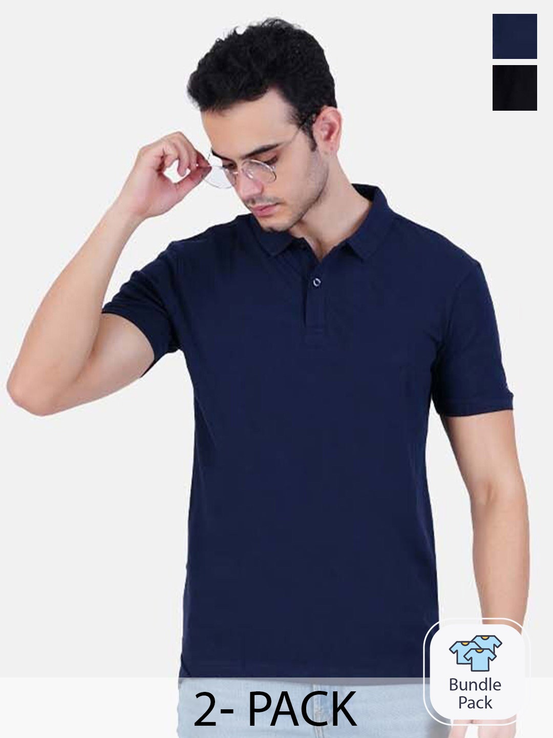 

AIR GARB Pack Of 2 Bio Finish Cotton Regular Fit T-Shirts, Navy blue