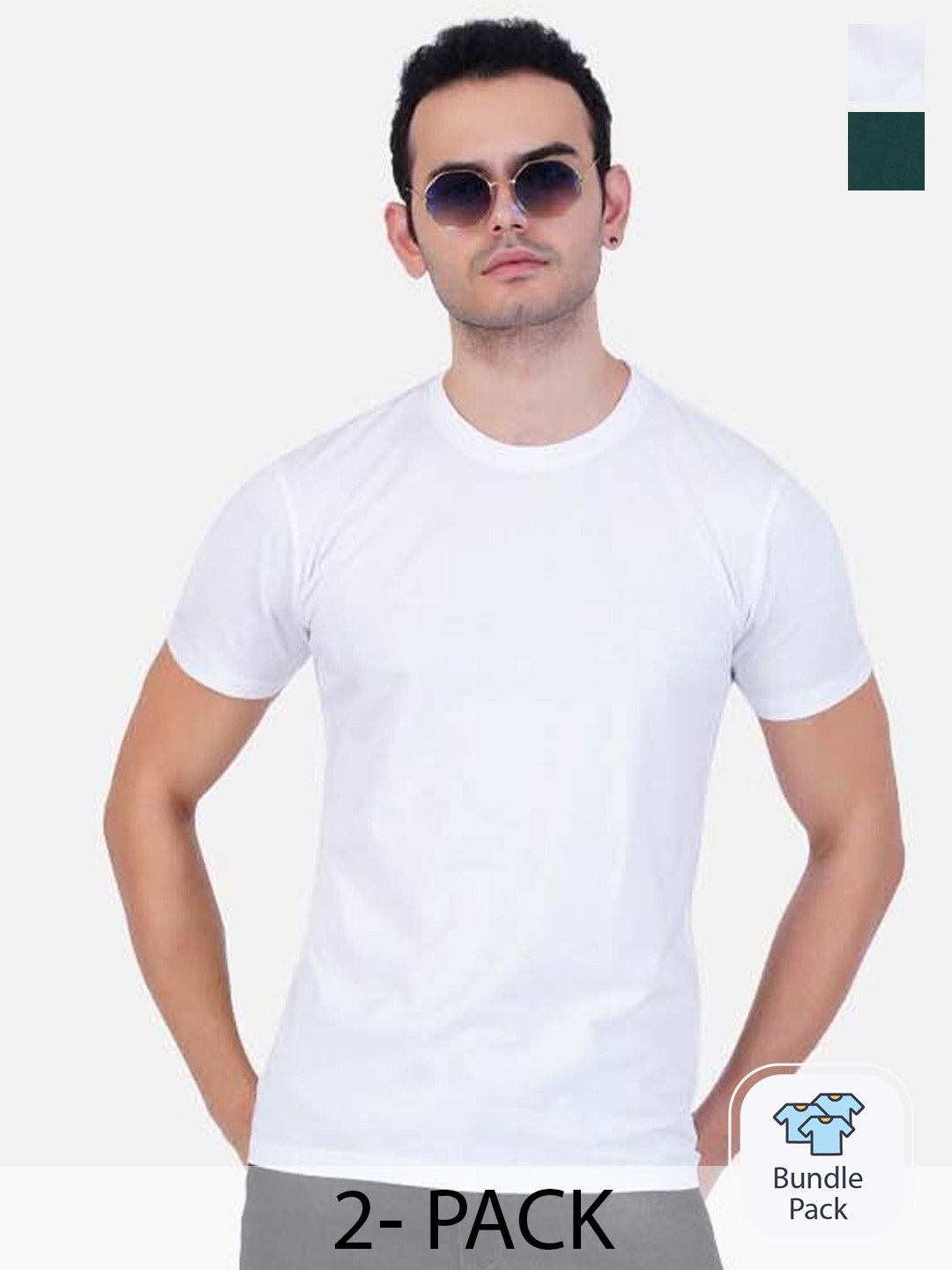 

AIR GARB Pack Of 2 Bio Finish Cotton Regular Fit T-Shirts, White
