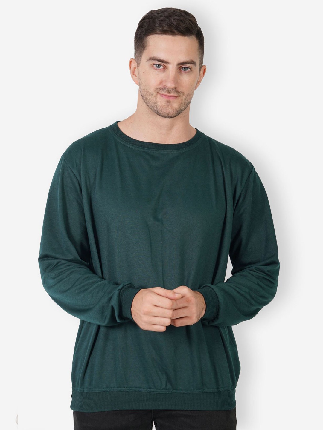 

TEEMOODS Round Neck Long Sleeves Fleece Pullover, Green