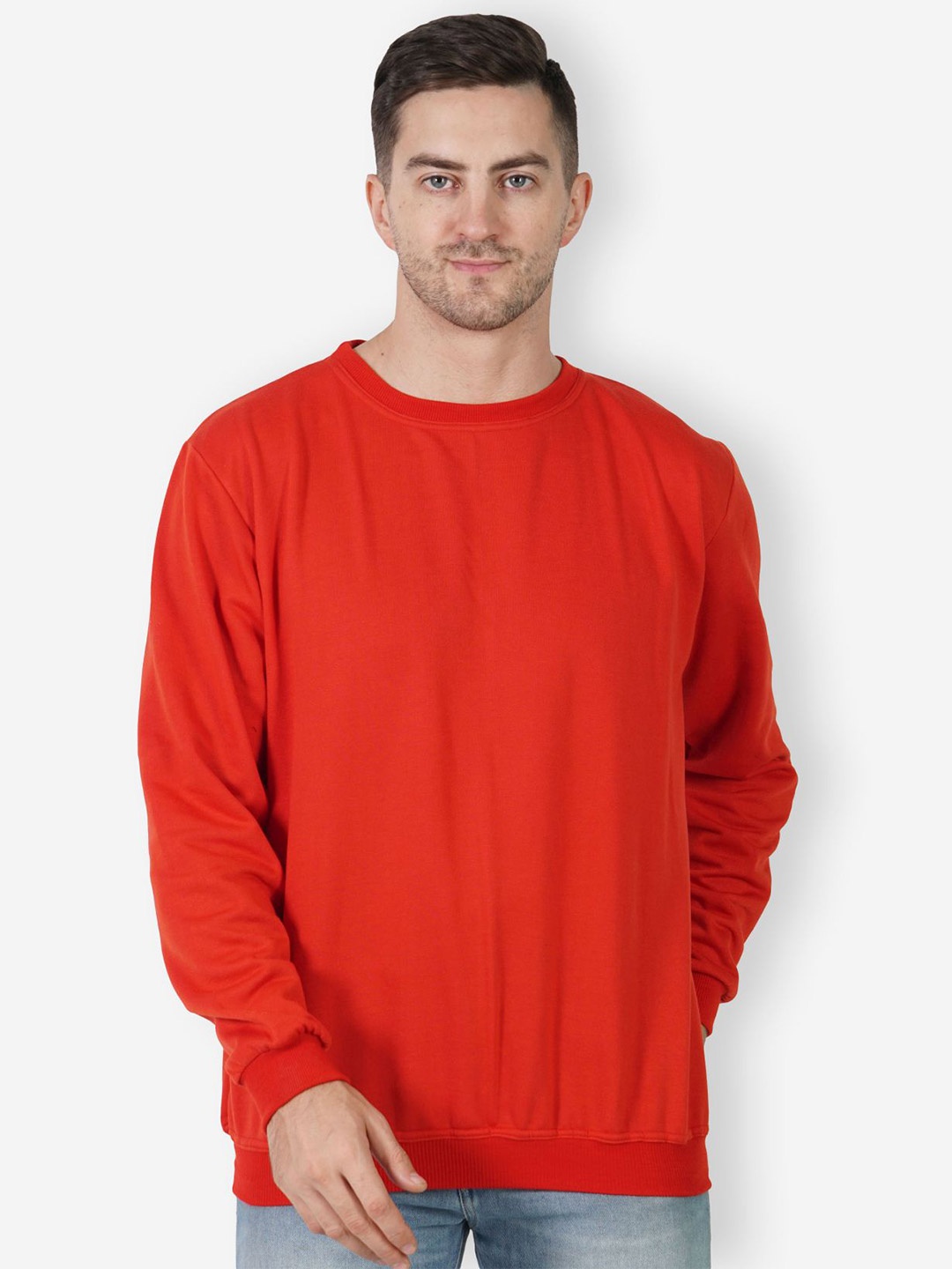 TEEMOODS Round Neck Long Sleeves Fleece Pullover, Red