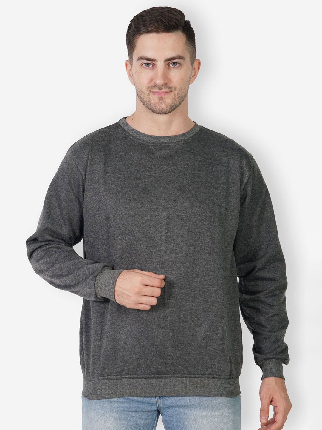 

TEEMOODS Round Neck Long Sleeves Fleece Pullover, Charcoal
