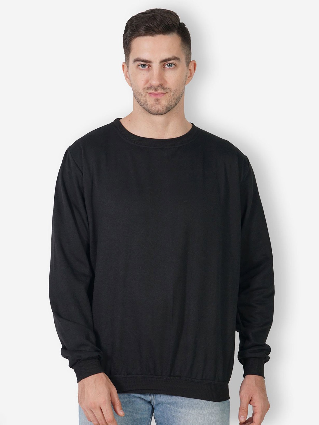 

TEEMOODS Round Neck Long Sleeves Fleece Pullover, Black