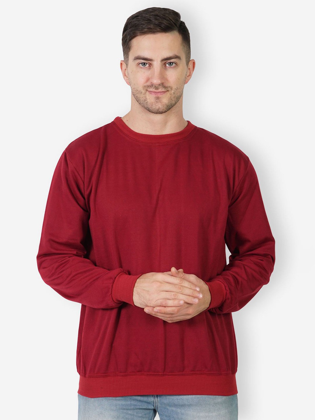 

TEEMOODS Round Neck Long Sleeves Fleece Pullover, Maroon