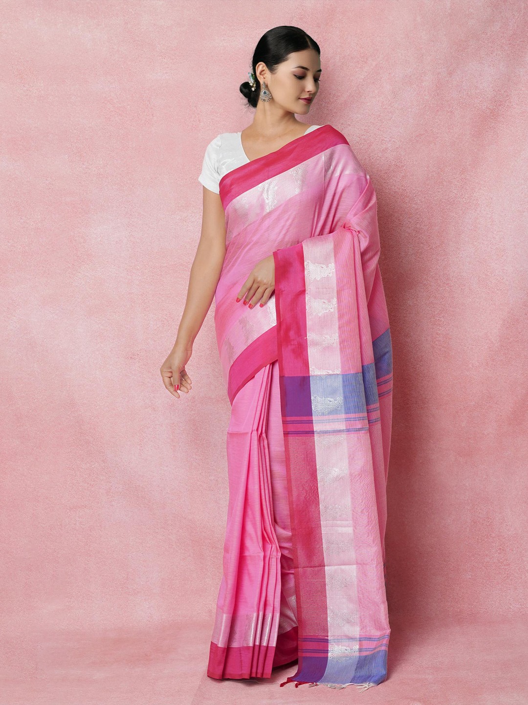 

Unnati Silks Pure Silk Handloom Sustainable Chettinad Saree, Pink
