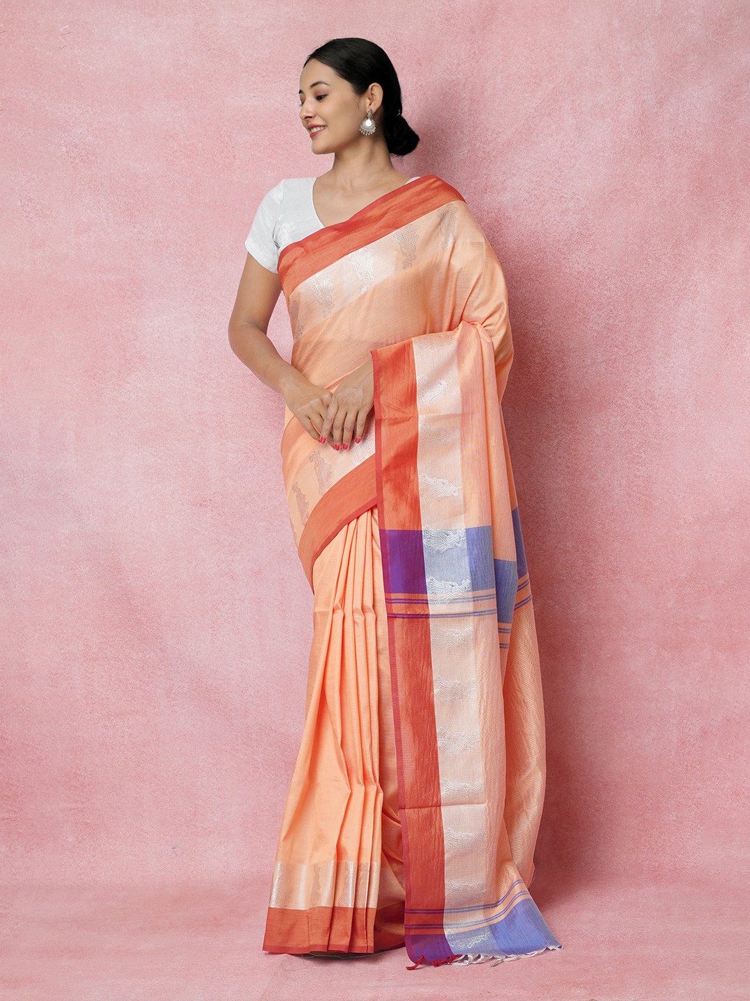 

Unnati Silks Handloom Chettinad Zari Pure Silk Saree, Orange
