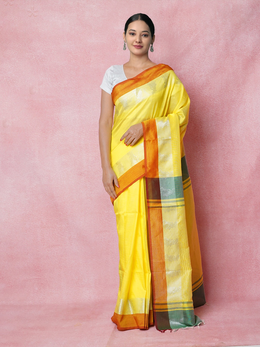 

Unnati Silks Zari Detailed Pure Silk Handloom Chettinad Saree, Yellow