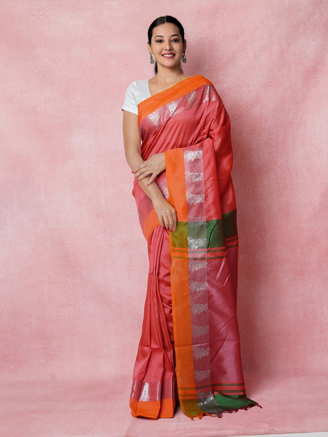 

Unnati Silks Zari Detailed Pure Silk Handloom Chettinad Saree, Pink