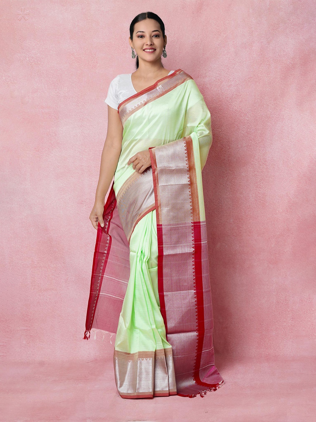 

Unnati Silks Zari Pure Silk Handloom Mangalagiri Saree, Green