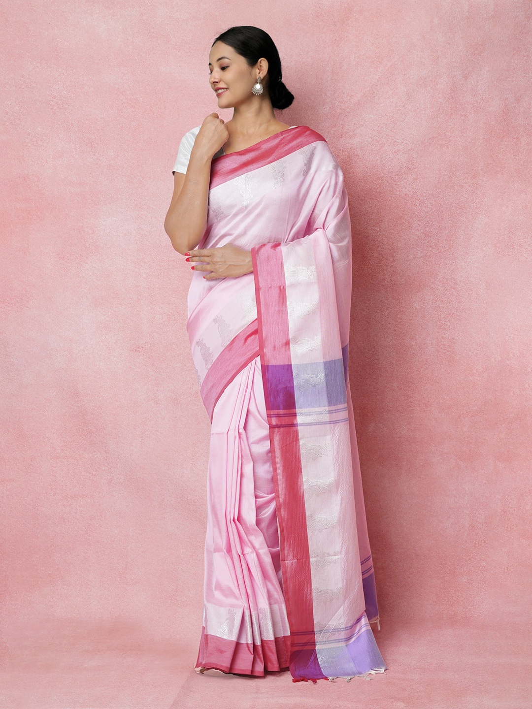 

Unnati Silks Zari Detailed Pure Silk Handloom Chettinad Saree, Pink