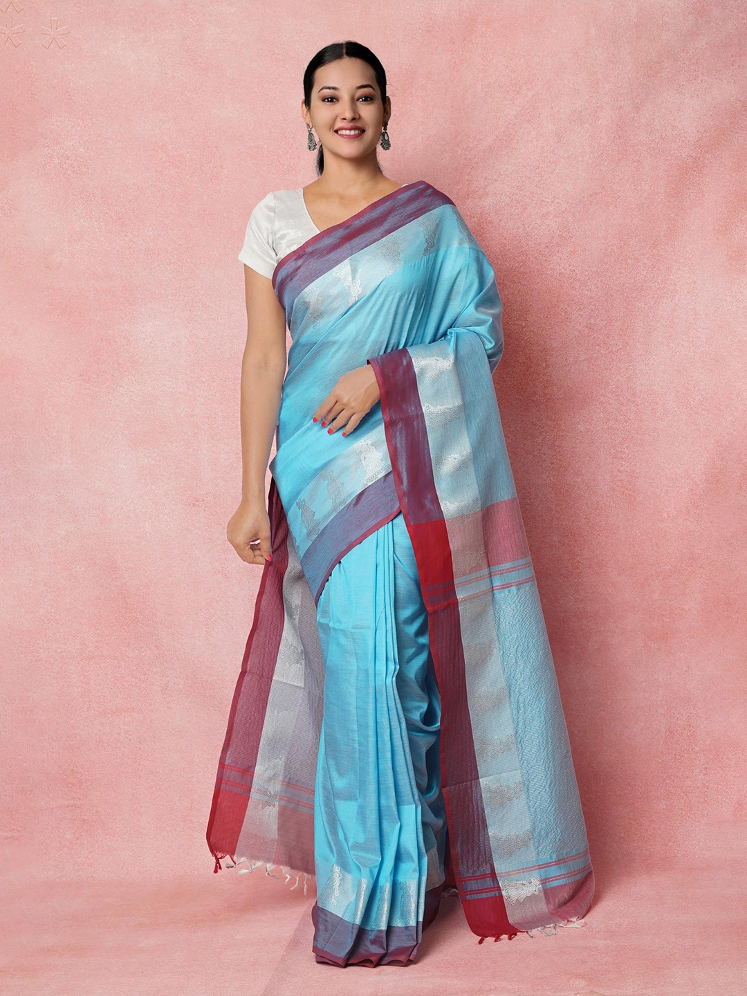 

Unnati Silks Zari Detailed Pure Silk Handloom Chettinad Saree, Blue