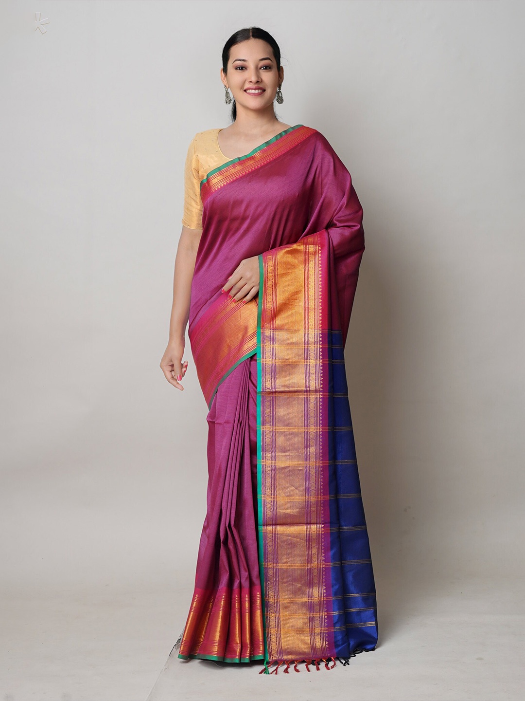 Unnati Silks Zari Detailed Pure Silk Handloom Narayan Peth Saree, Pink