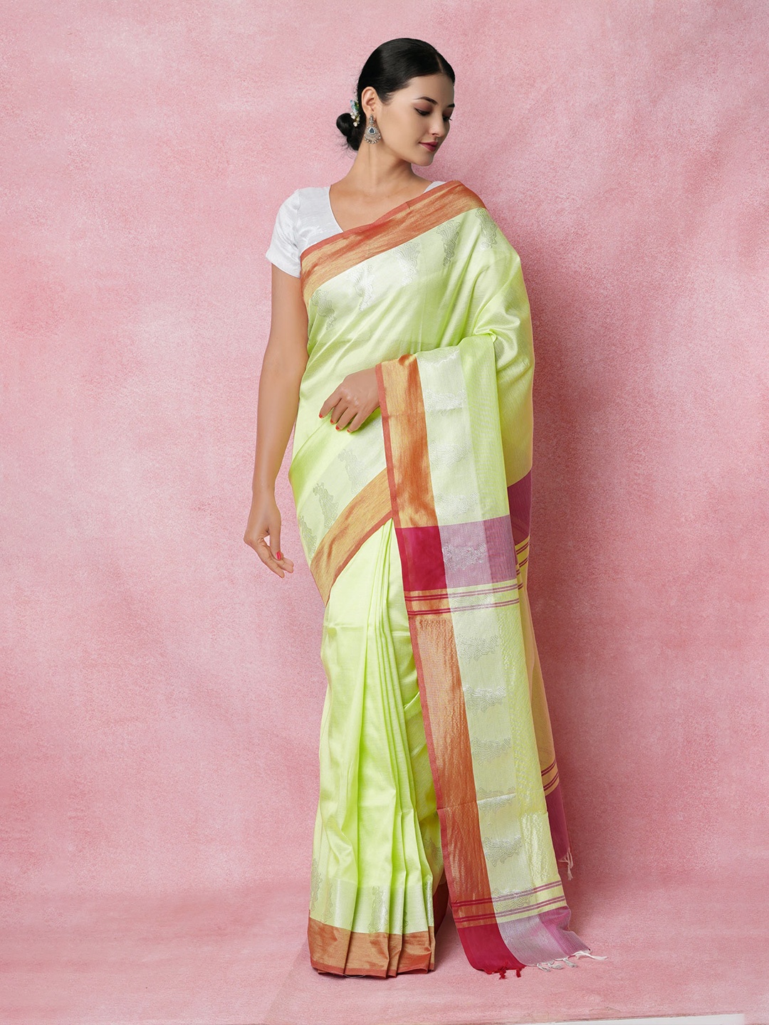 

Unnati Silks Pure Silk Handloom Chettinad Saree, Lime green