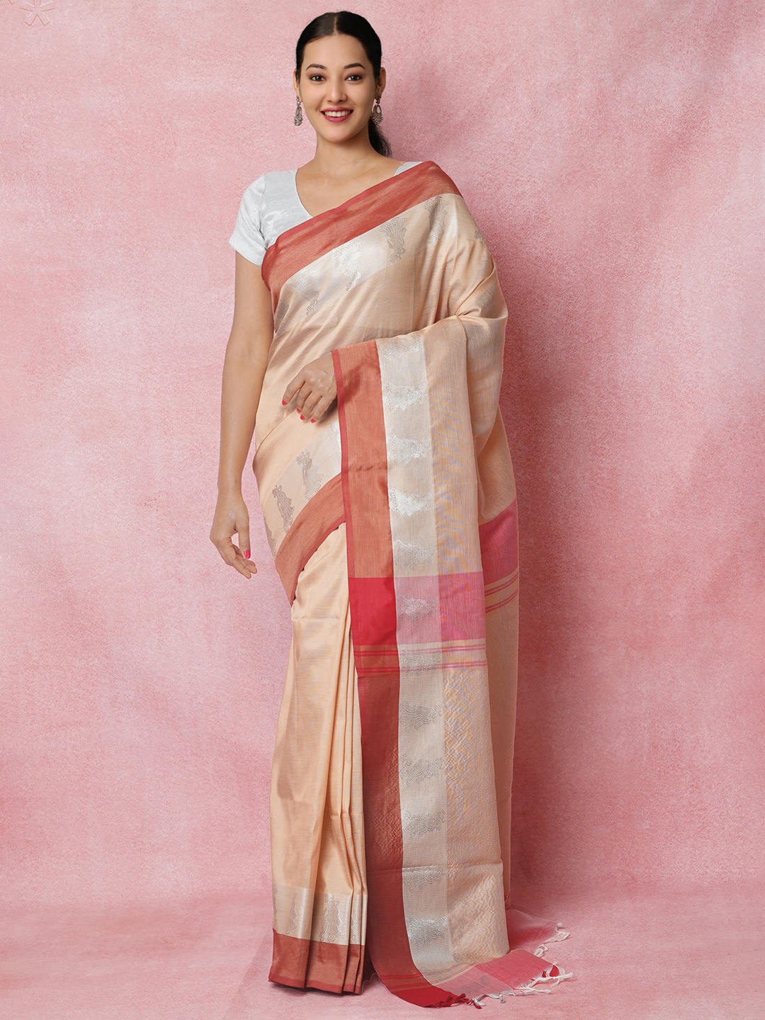 

Unnati Silks Zari Pure Silk Handloom Chettinad Saree, Cream