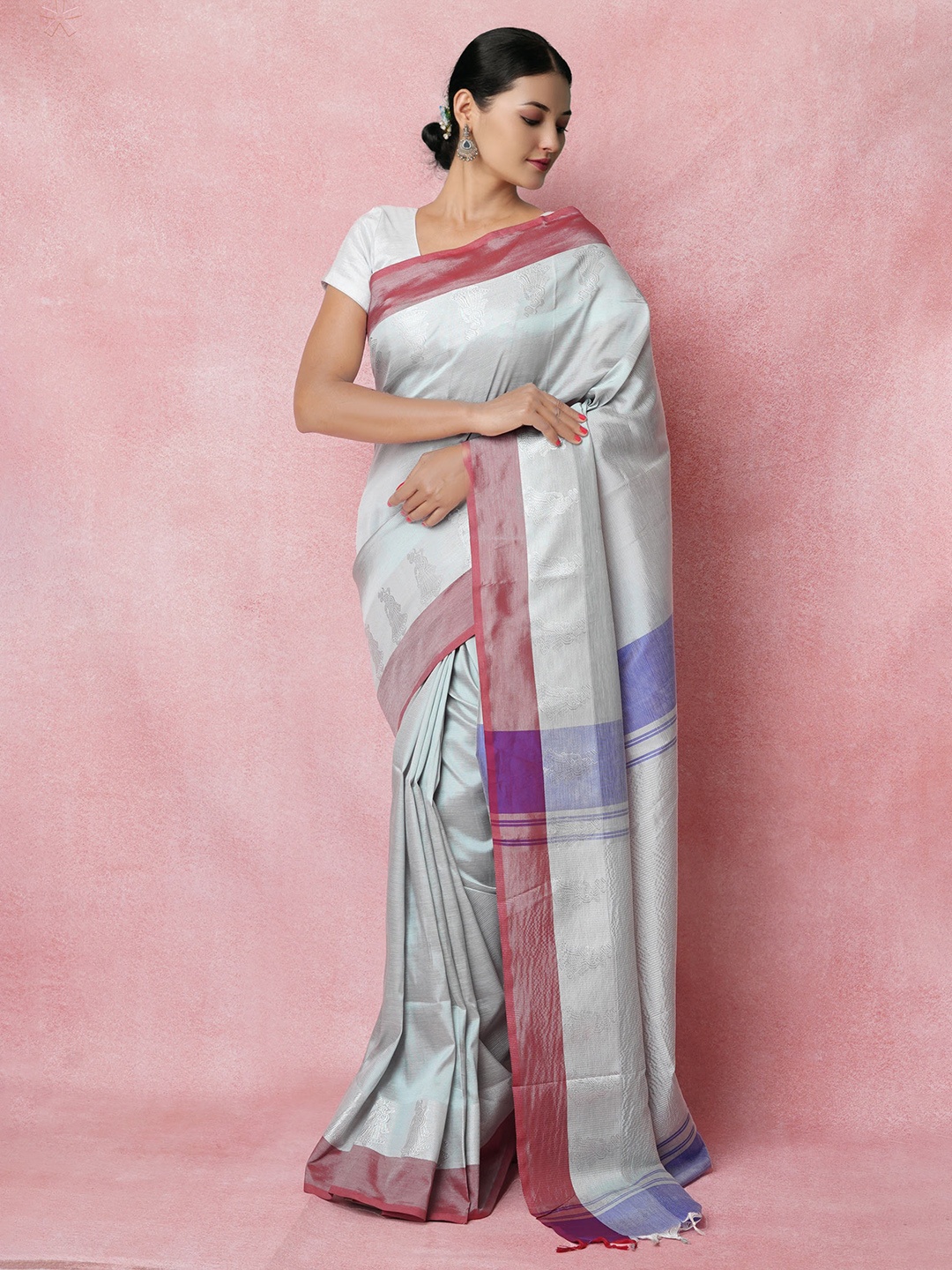 

Unnati Silks Pure Silk Handloom Chettinad Saree, Grey