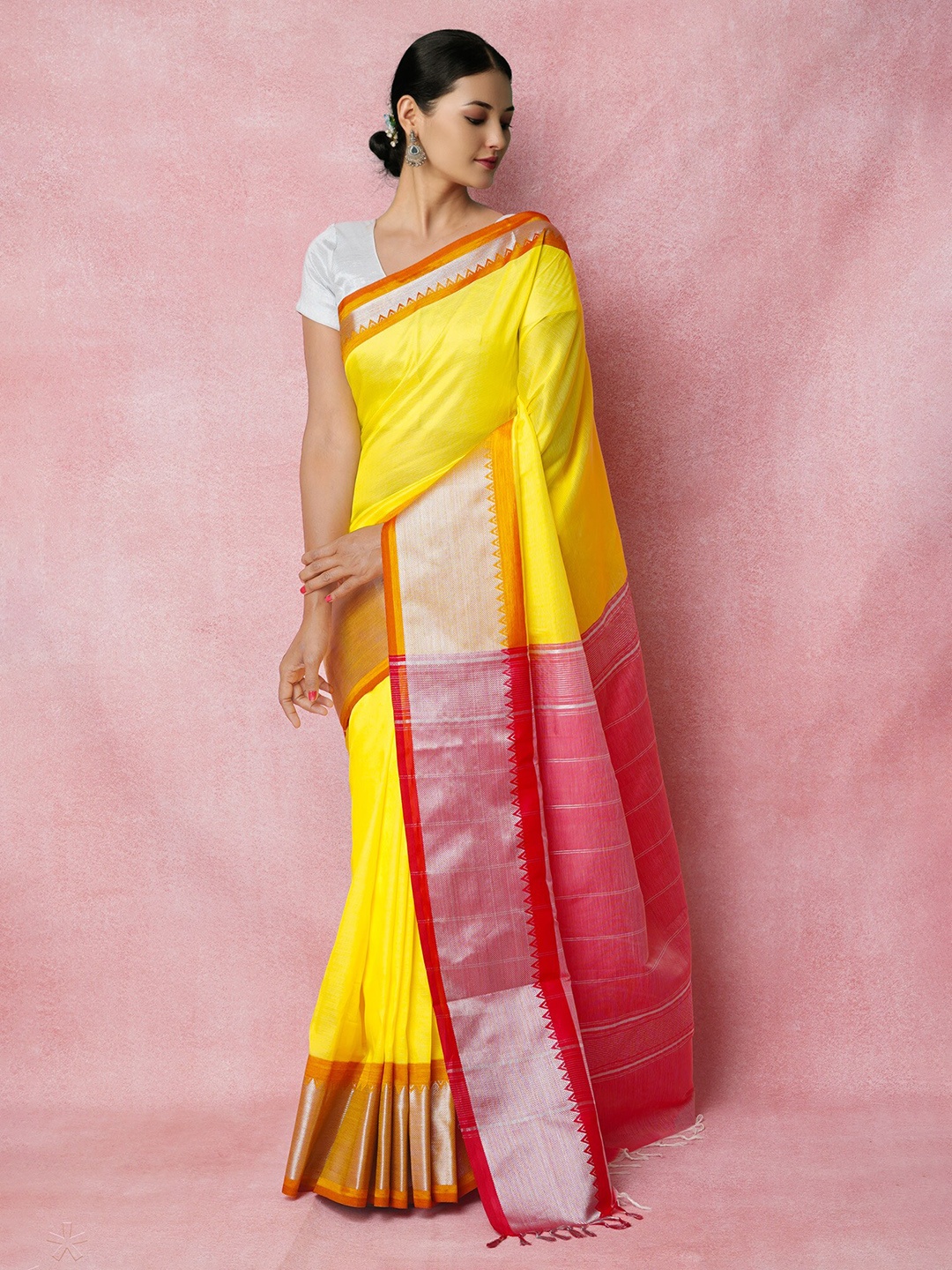 Unnati Silks Pure Silk Handloom Mangalagiri Saree, Yellow