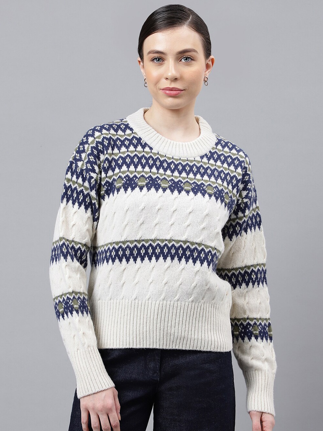 

Woods Self Design Woollen Long Sleeves Fashion, Cream
