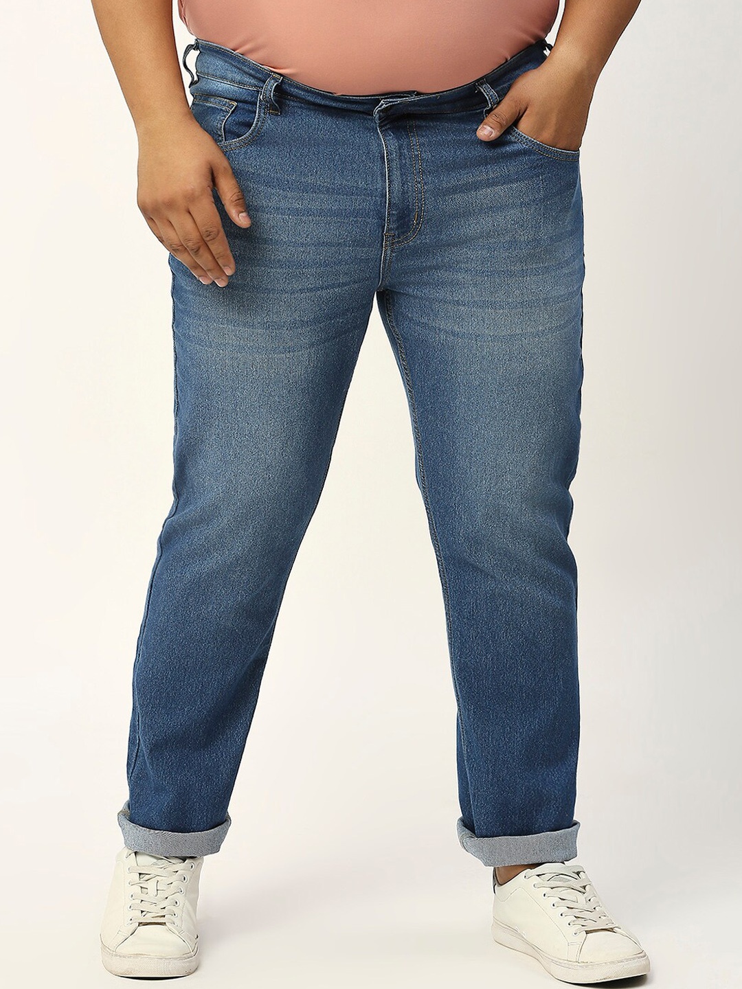 

Thomas Scott Plus Size Men Smart Tapered Fit Clean Look Stretchable Jeans, Blue