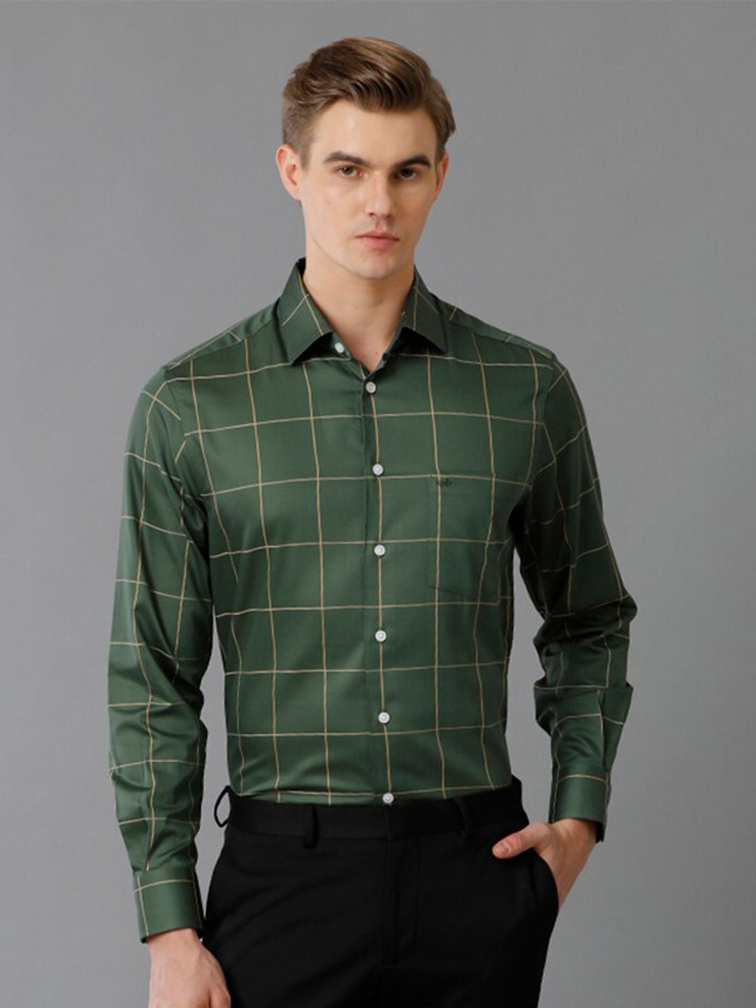 

Aldeno Comfort Windowpane Checked Cotton Casual Shirt, Green