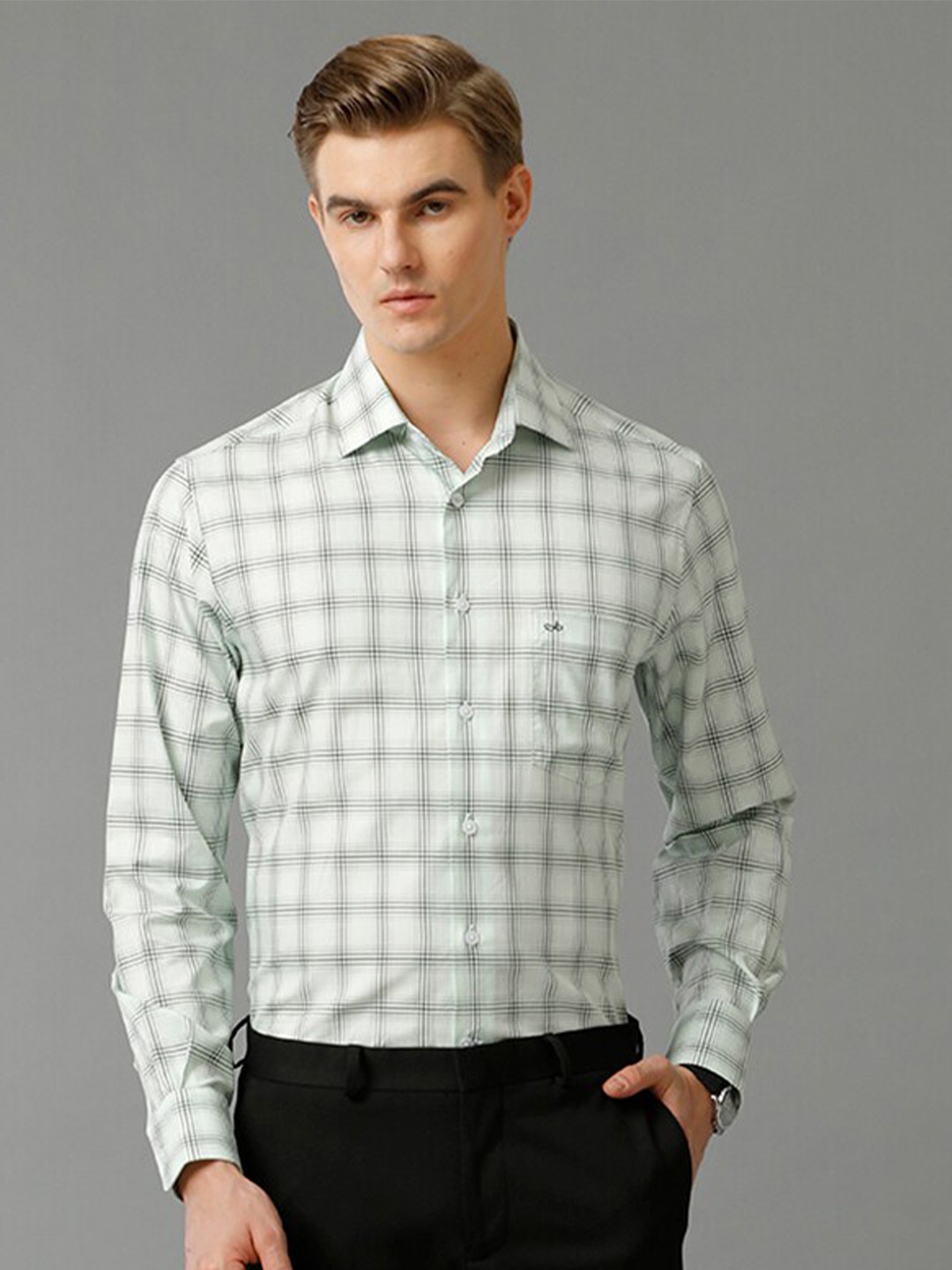 Aldeno Windowpane Checked Comfort Cotton Casual Shirt, White