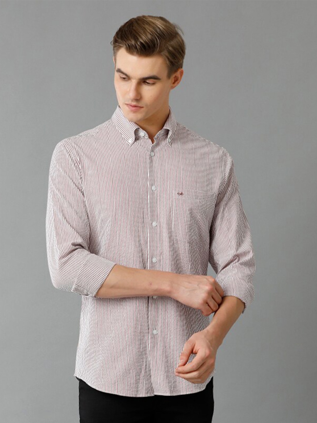 

Aldeno Stripes Button-Down Collar Slim Fit Casual Shirt, Red