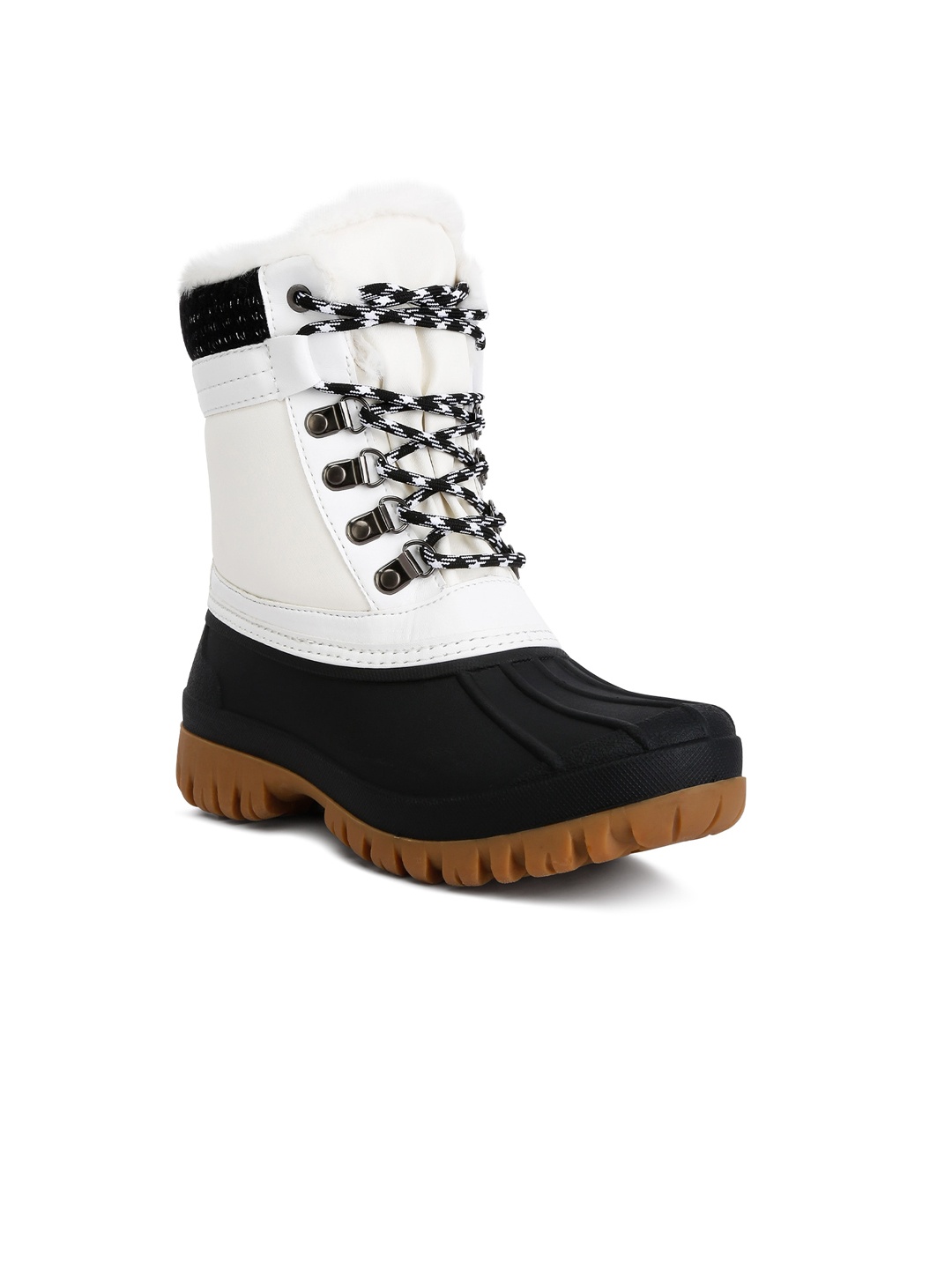 

London Rag Women High Top Capucine Fur Collar Colourblocked Platform Heeled Winter Boots, White