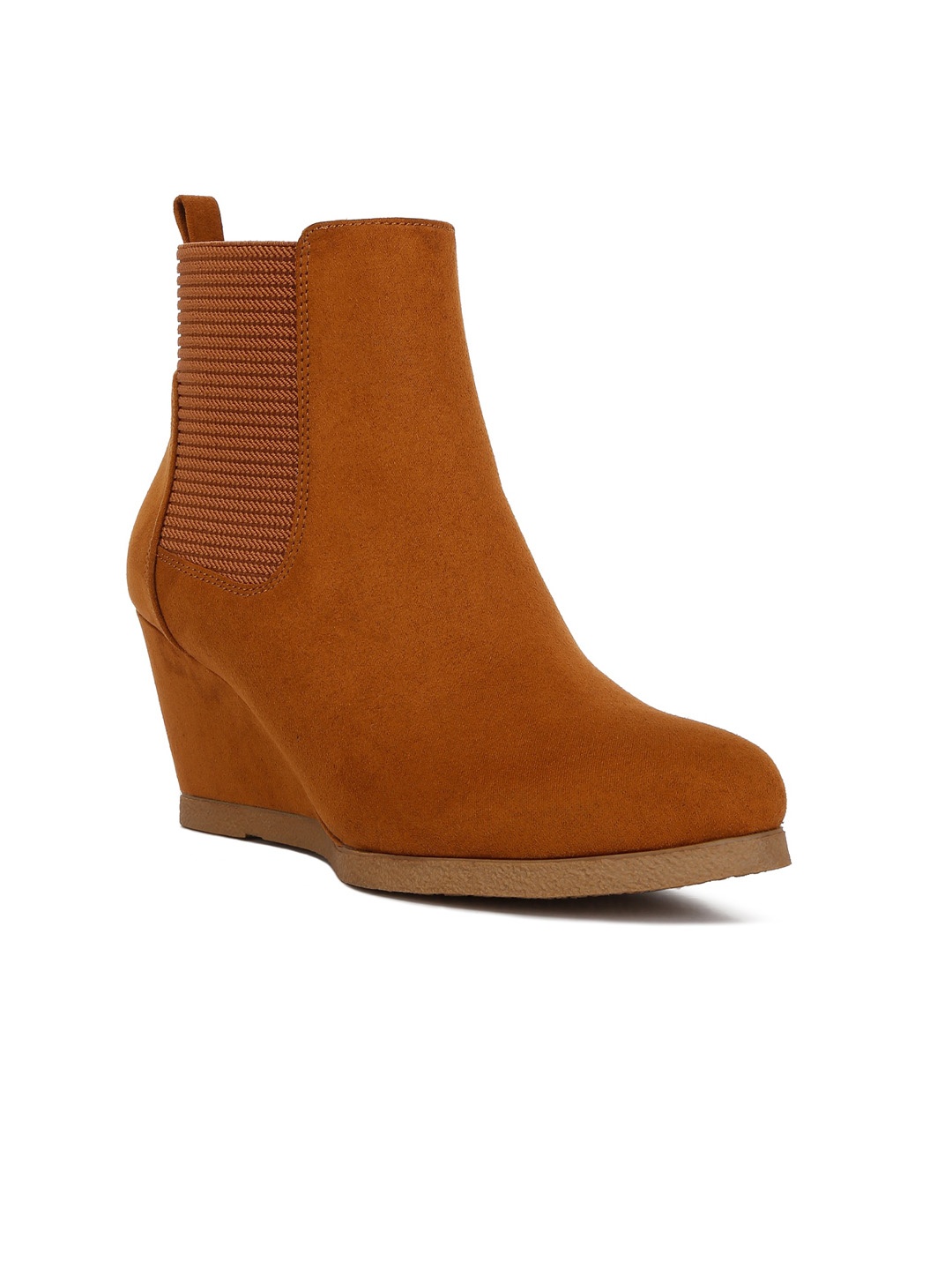 London Rag Women Wedge Heeled Suede Mid-Top Regular Boots, Tan