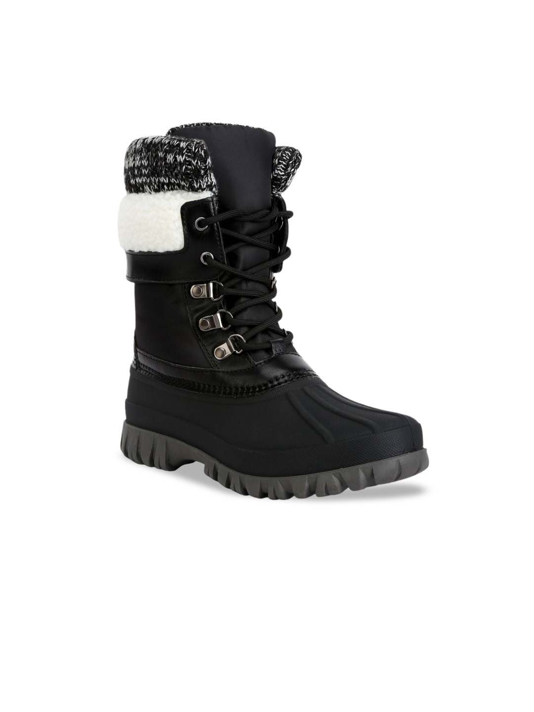 

London Rag Women Delphine High Top Knitted Collar Winter Boots, Black