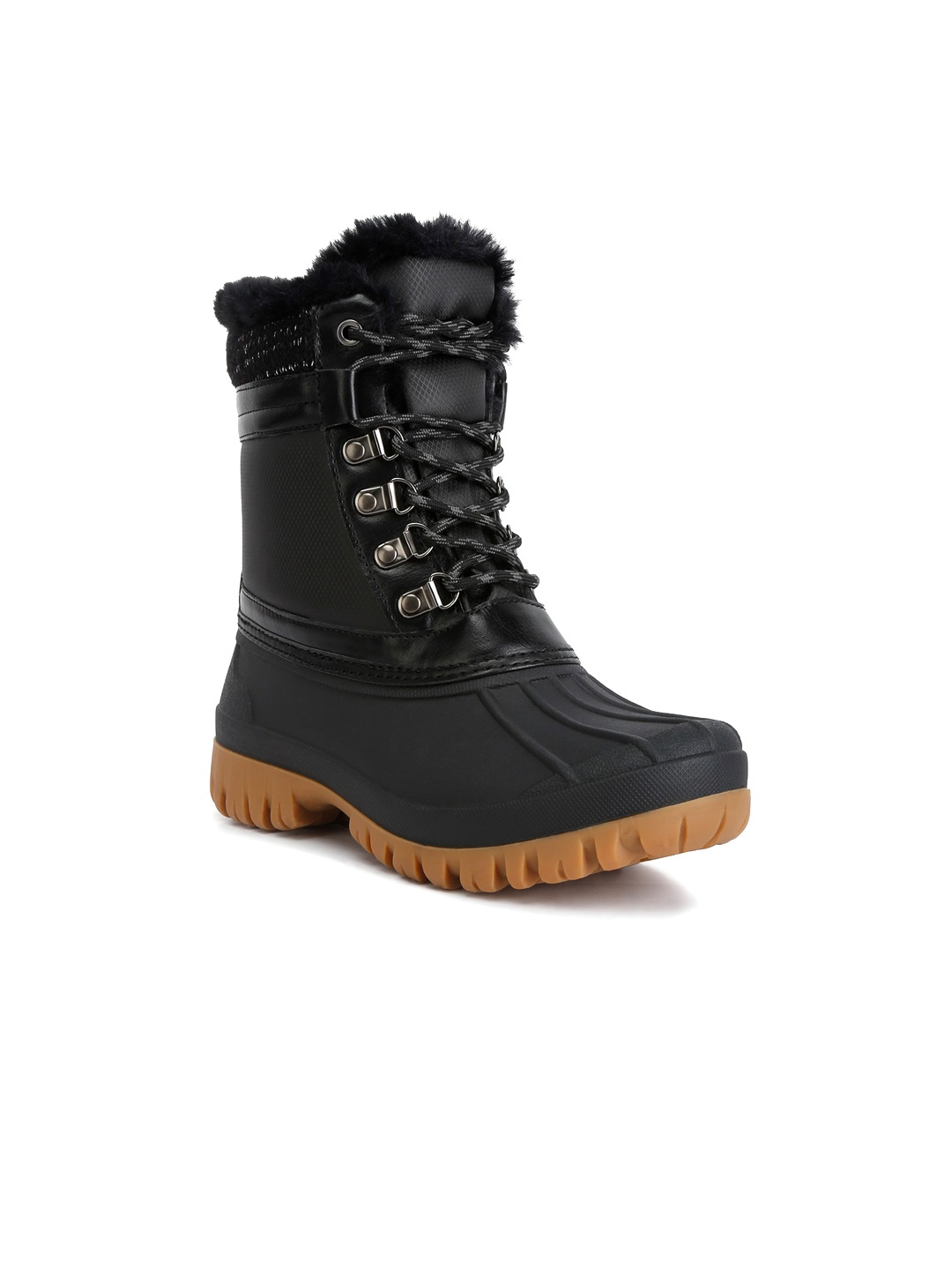 

London Rag Women Capucine Fur Collar Mid-Top Winter Boots, Black
