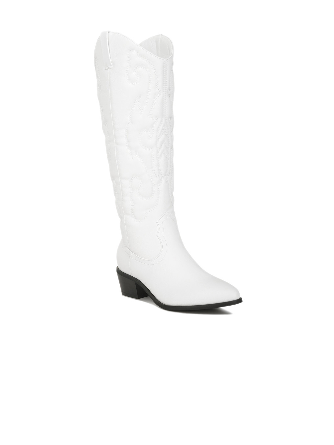 

London Rag Women Reyes High Top Embroidered Block-Heeled Cowboy Boots, White