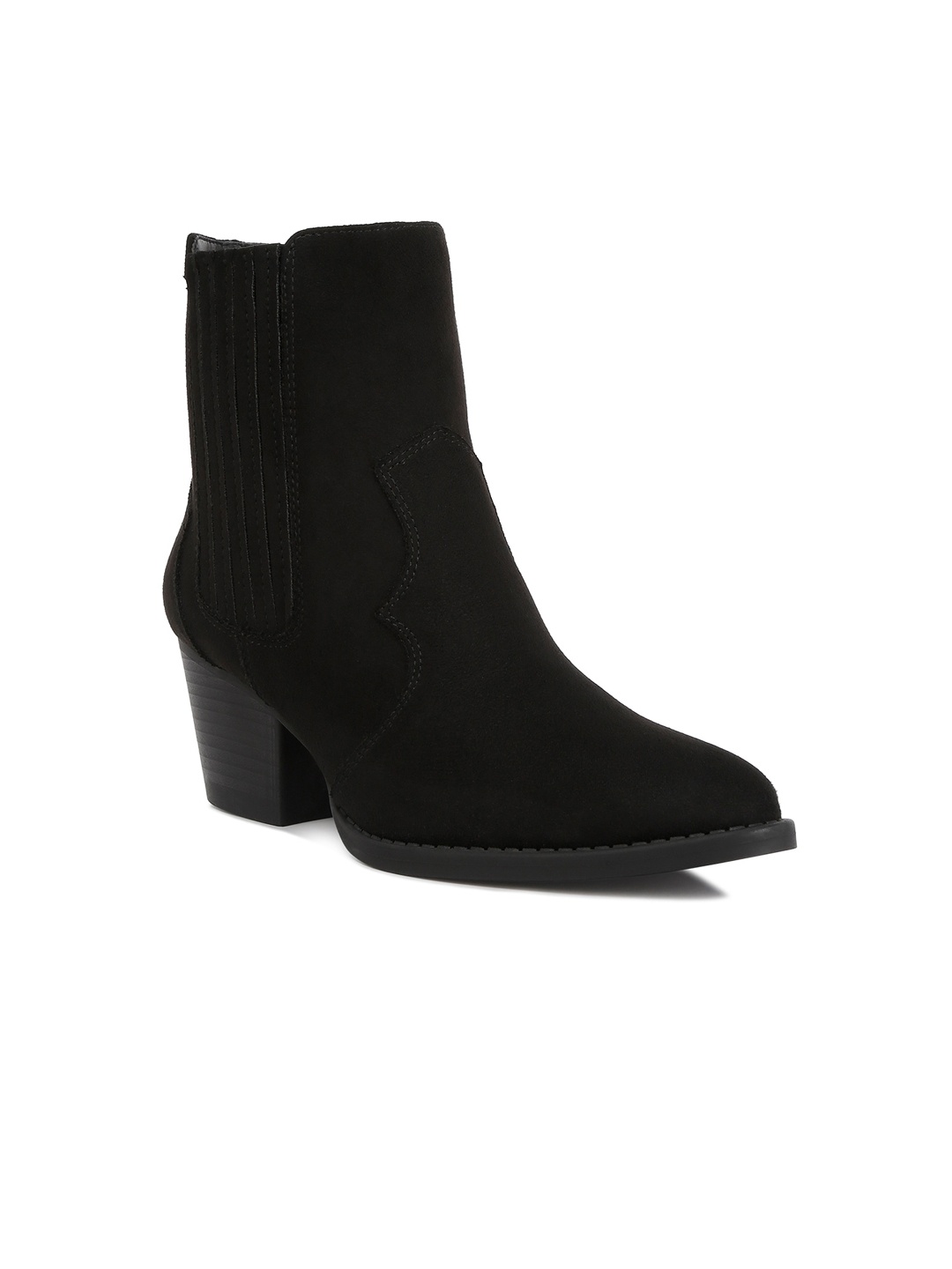 

London Rag Women Block Heeled Suede Mid-Top Regular Boots, Black