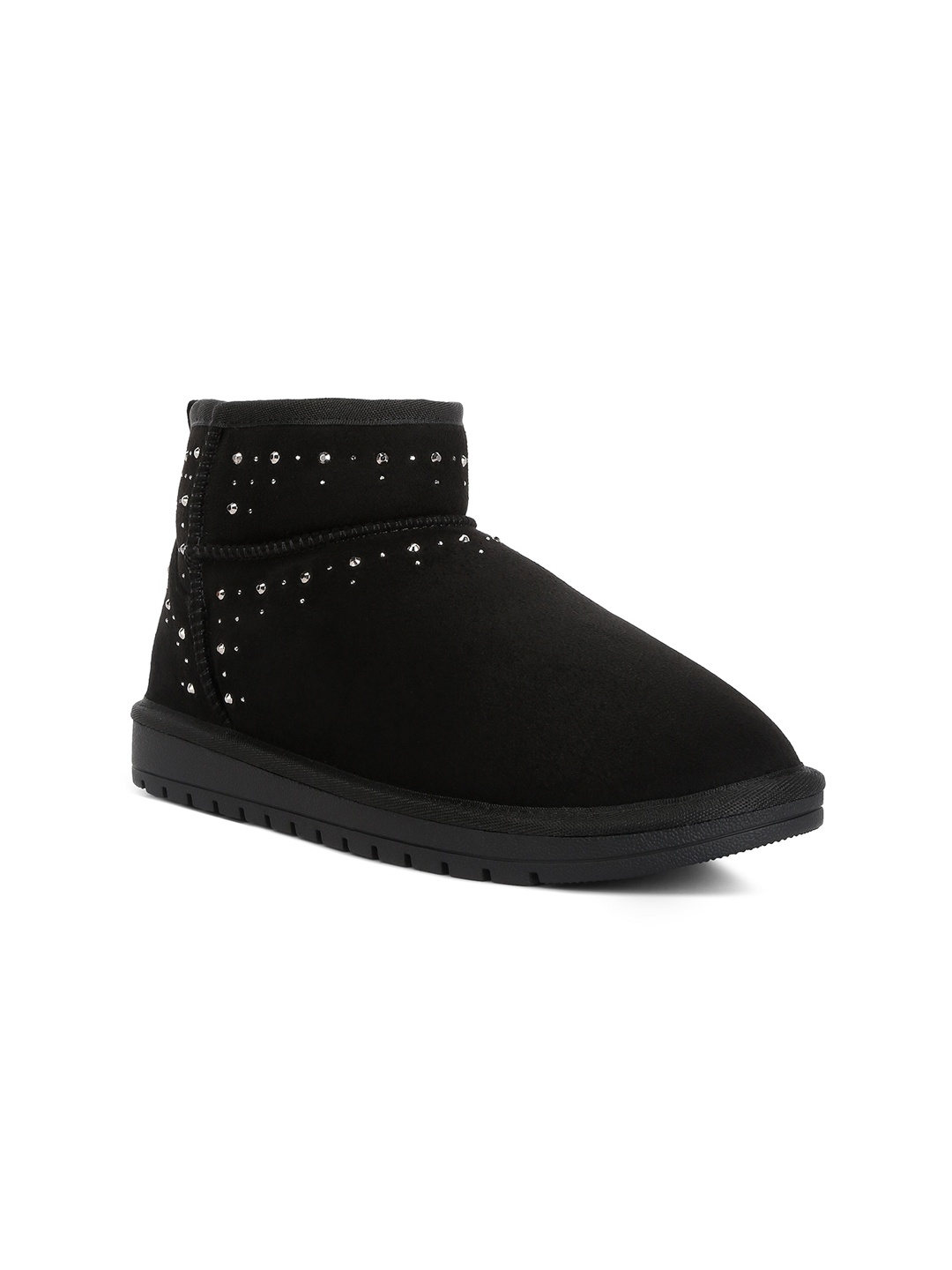 

London Rag Women Mid Top Winifred Rhinestone Embellished Fur Lined Regular Boots, Black