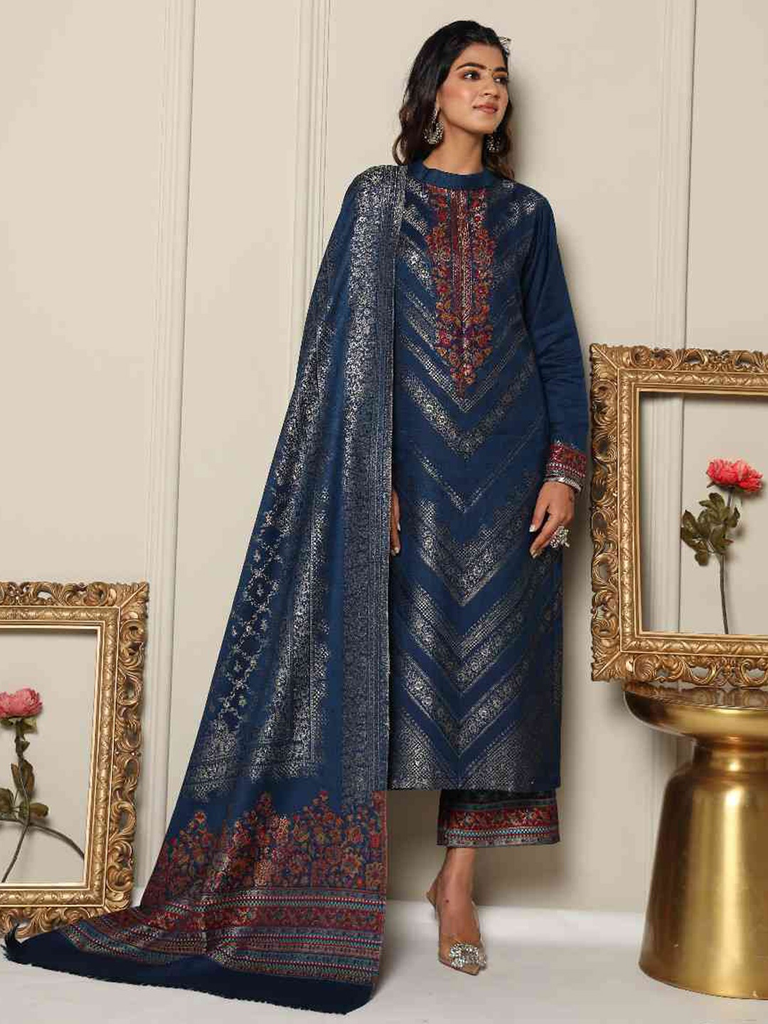 

KIDAR Woven Design Unstitched Dress Material, Blue