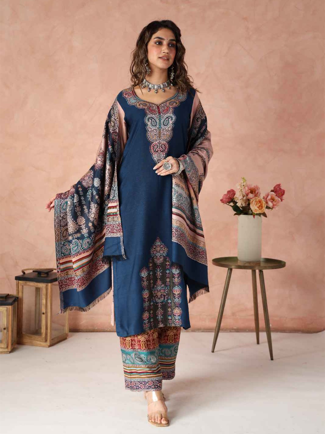 

KIDAR Paisley Printed Unstitched Dress Material, Blue