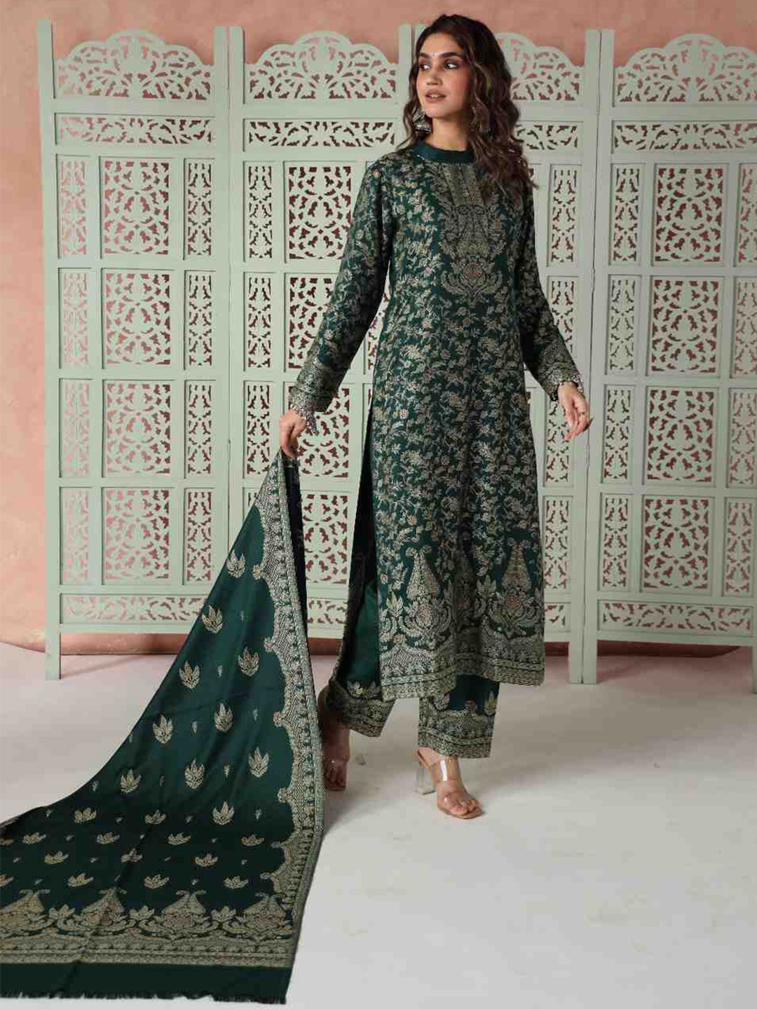 

KIDAR Woven Design Unstitched Dress Material, Green