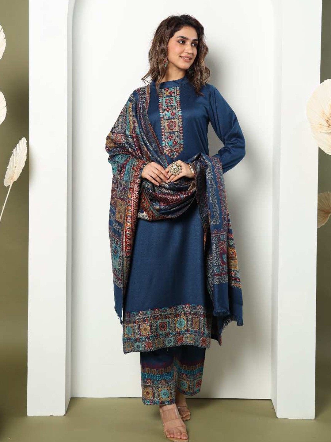 

KIDAR Ethnic Motifs Printed Unstitched Dress Material, Blue
