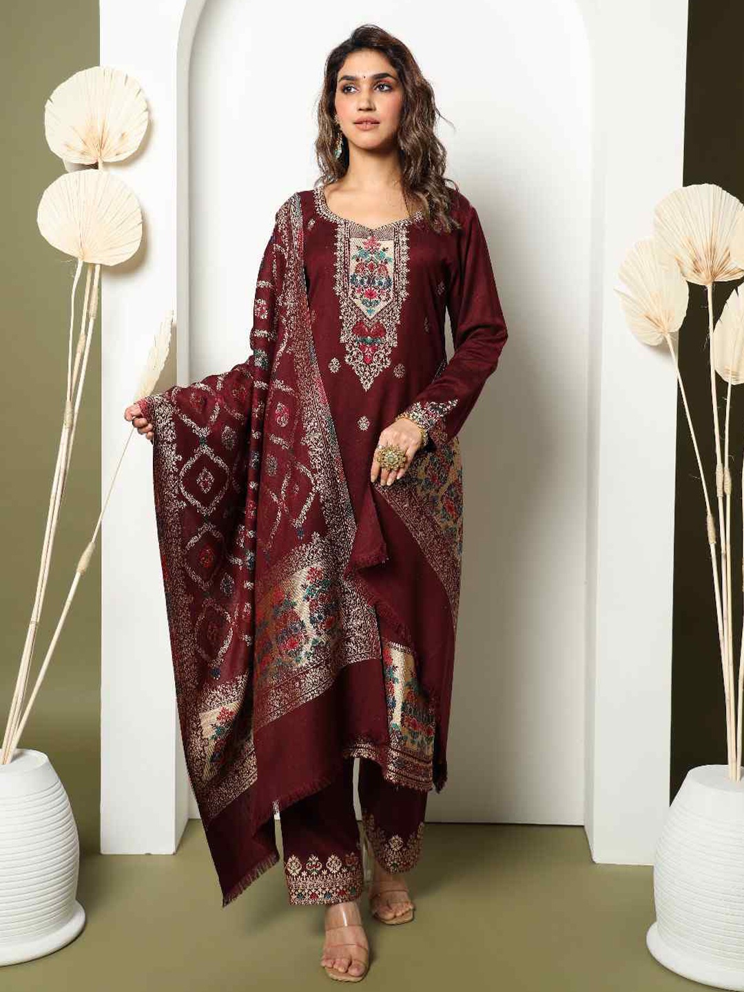 KIDAR Woven Design Unstitched Dress Material, Purple