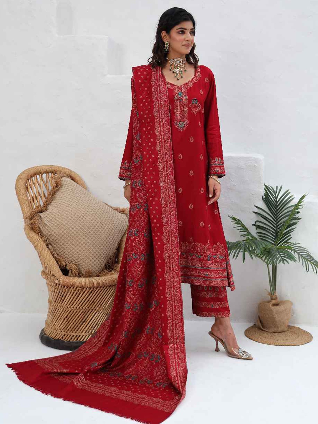 

KIDAR Woven Design Unstitched Dress Material, Maroon