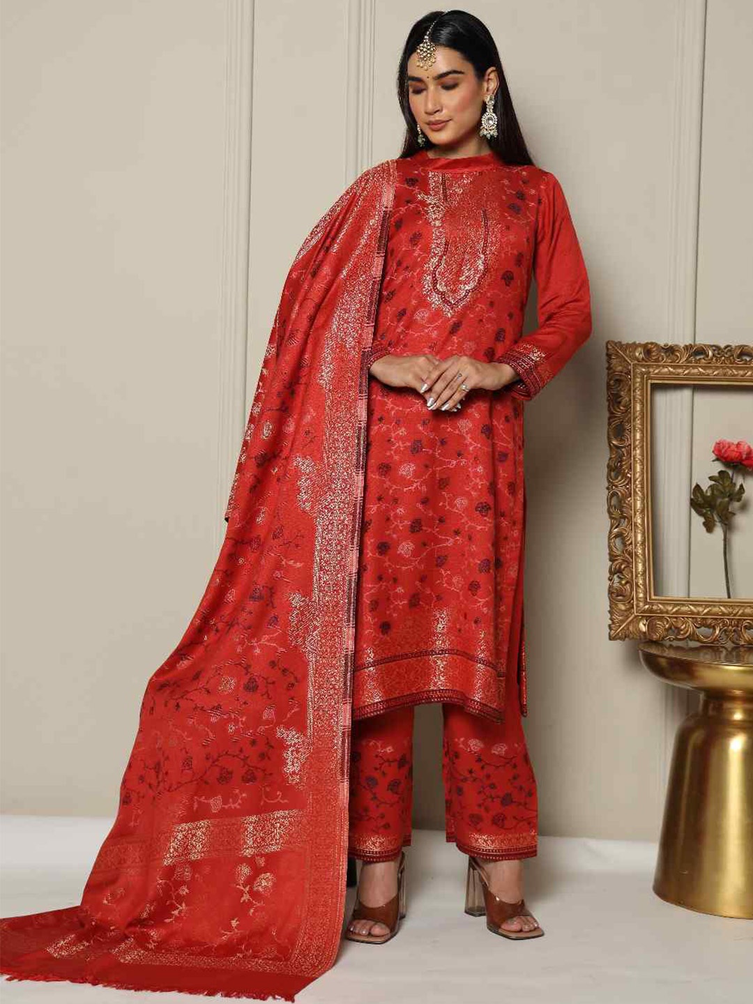 

KIDAR Woven Design Unstitched Dress Material, Maroon