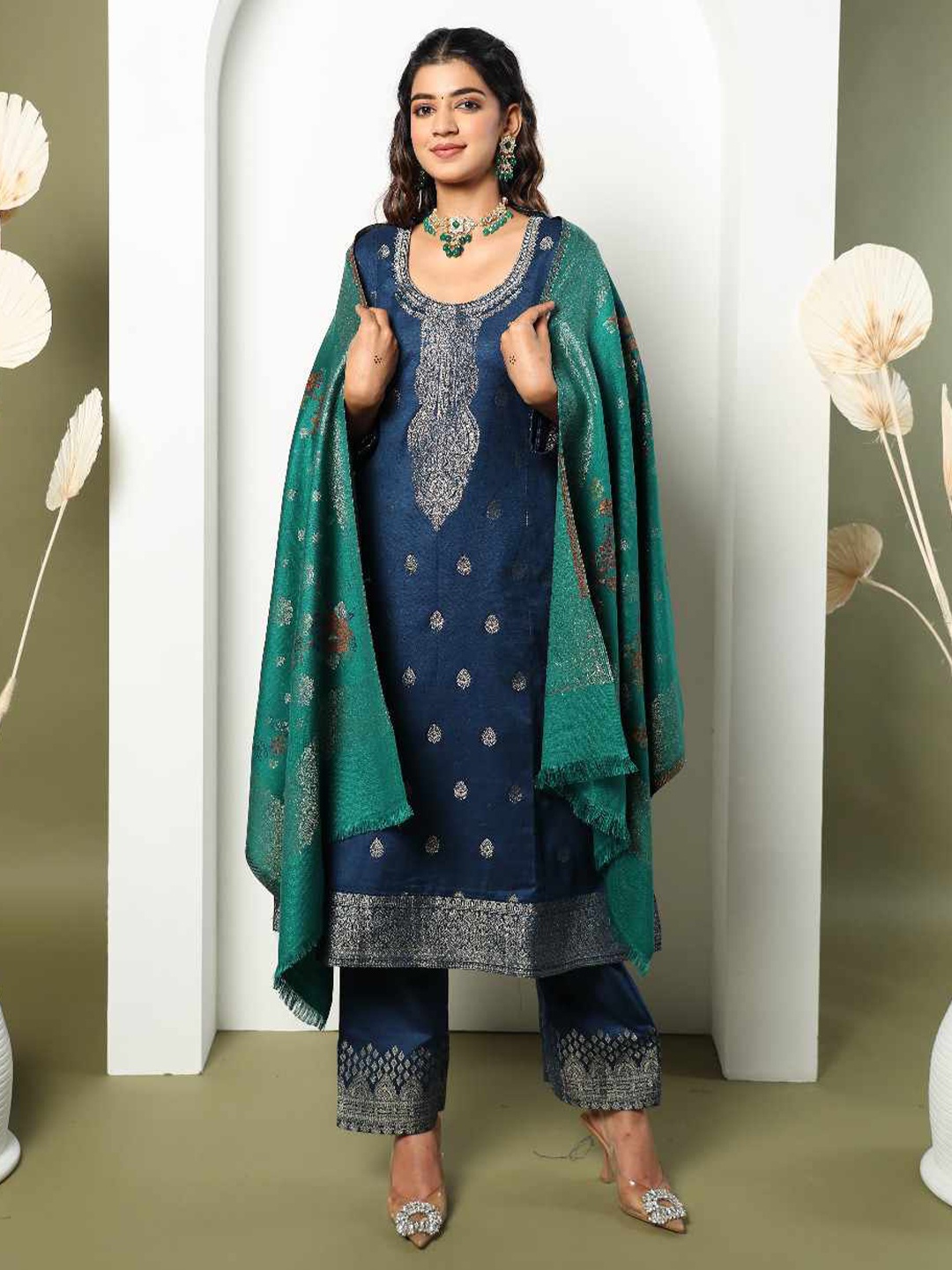 

KIDAR Woven Design Unstitched Dress Material, Blue