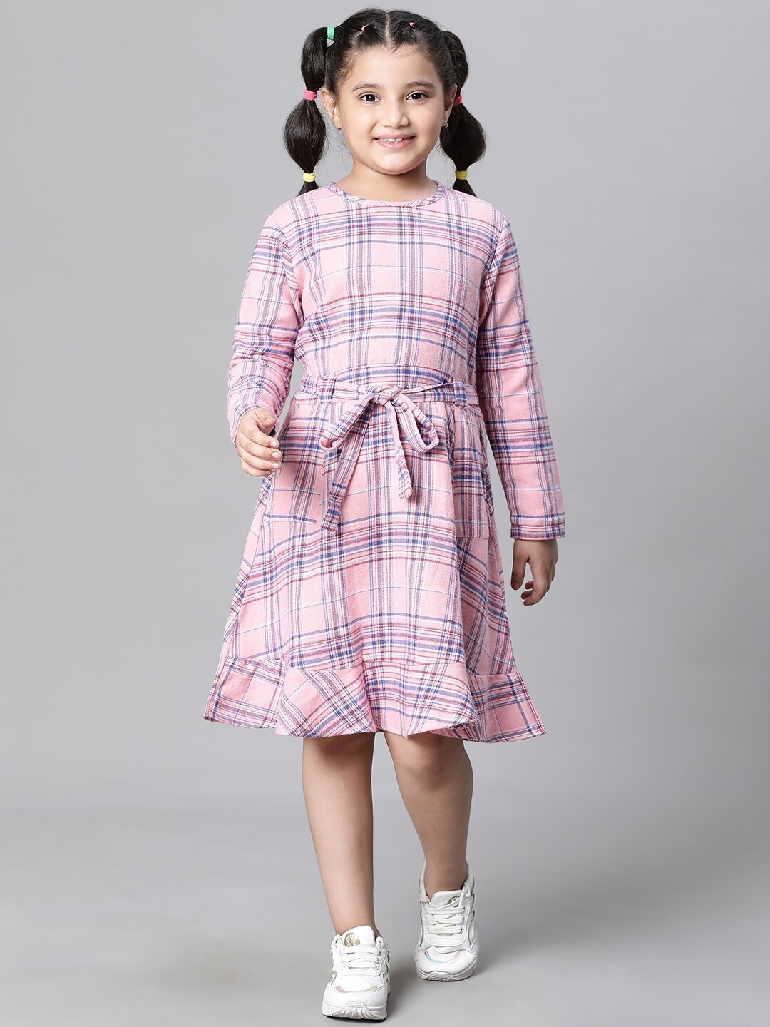 

Oxolloxo Girls Checked Organic Cotton Fit & Flare Dress, Pink