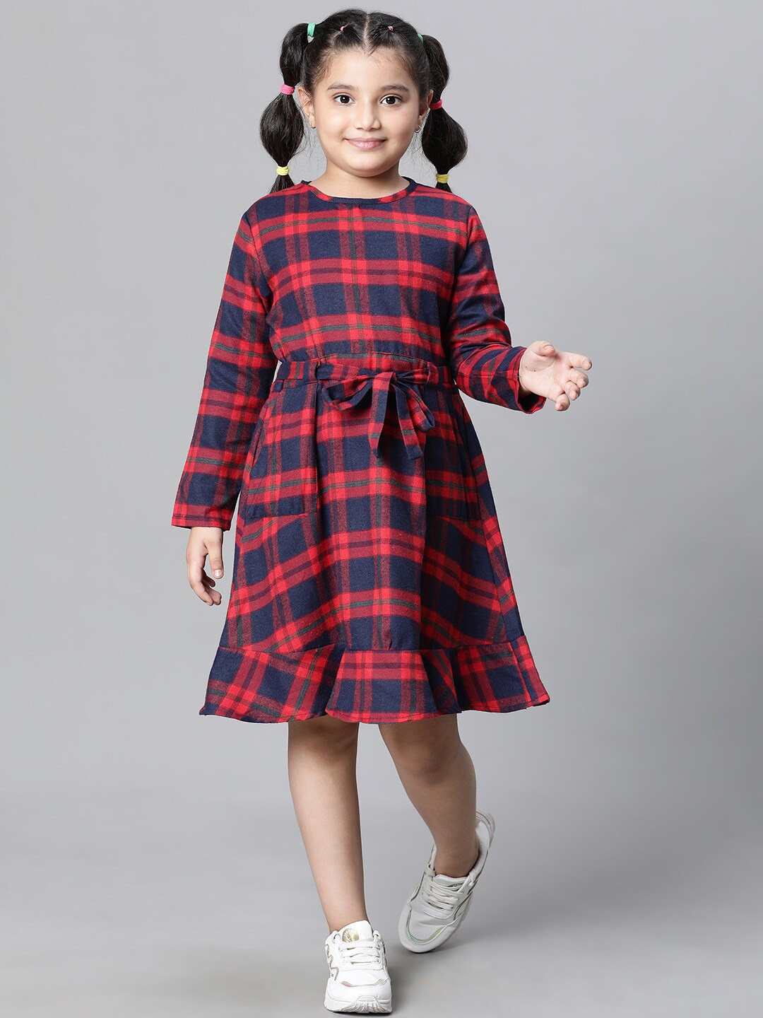 

Oxolloxo Girls Checked Organic Cotton Fit & Flare Dress, Red