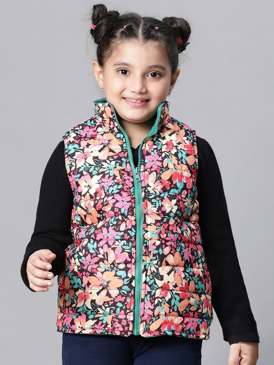 

Oxolloxo Girls Floral Printed Mock Collar Reversible Padded Jacket, Orange