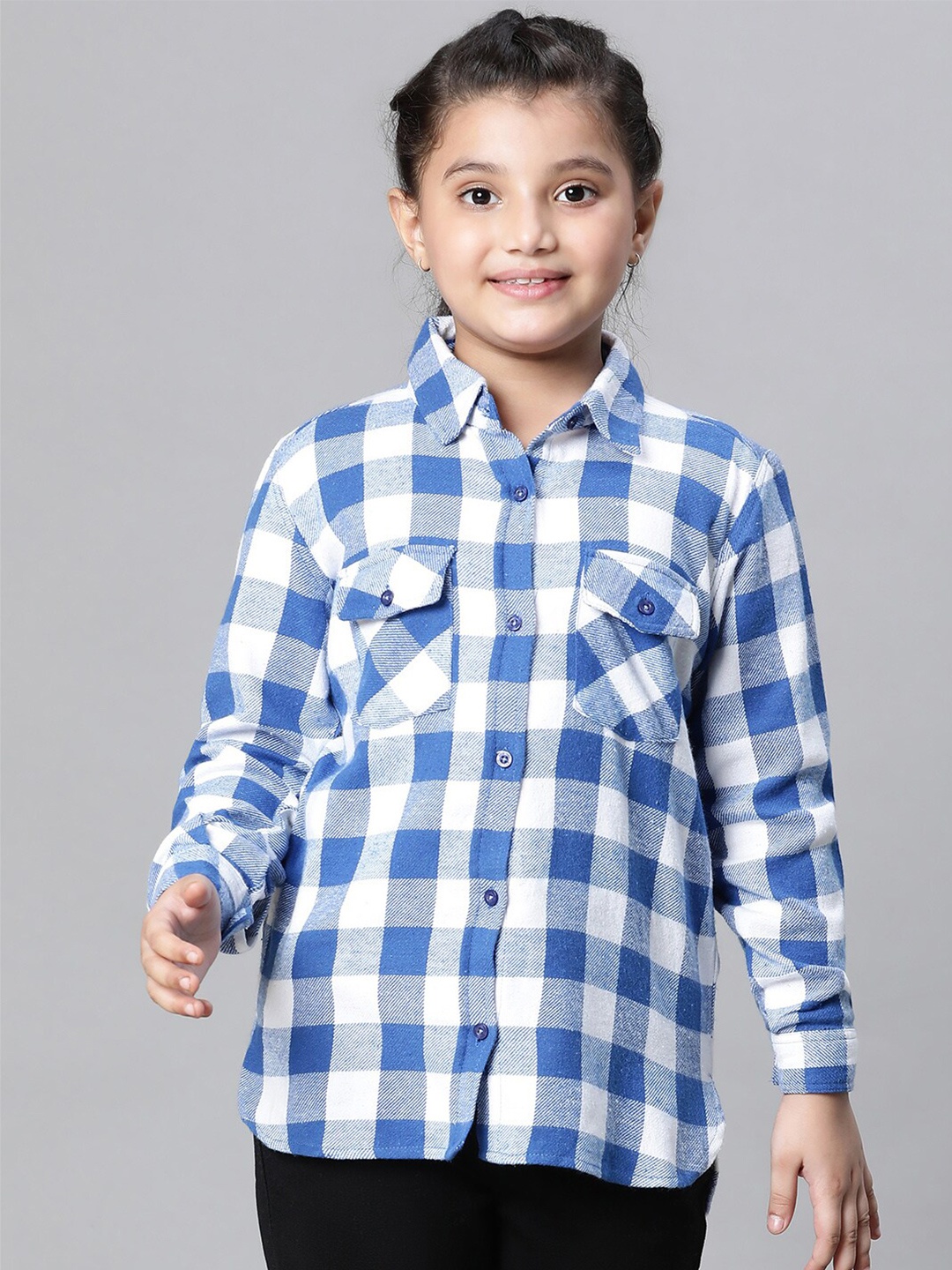 

Oxolloxo Girls Relaxed Gingham Checked Cotton Casual Shirt, Blue