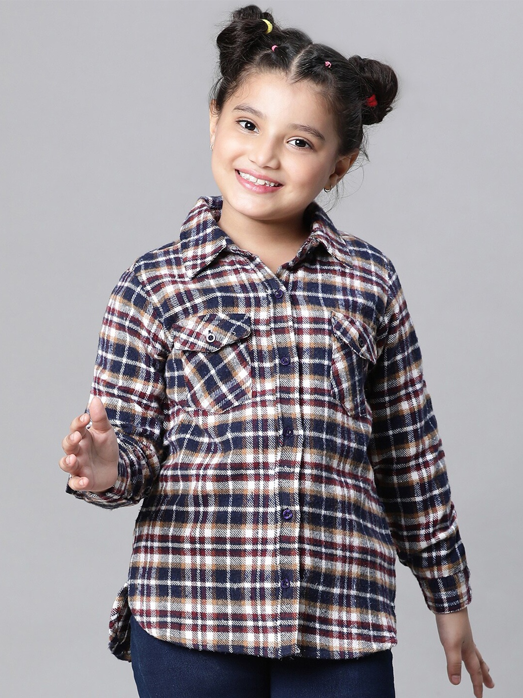 

Oxolloxo Girls Relaxed Tartan Checked Cotton Casual Shirt, Navy blue