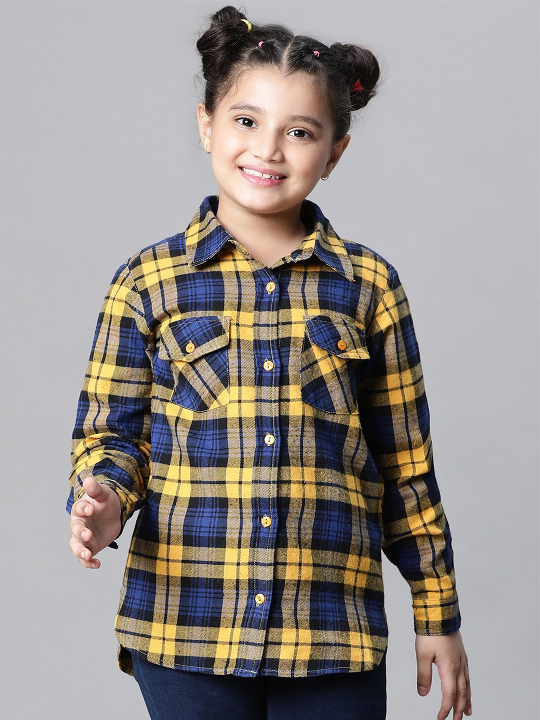 

Oxolloxo Girls Tartan Checked Relaxed Fit Cotton Casual Shirt, Blue