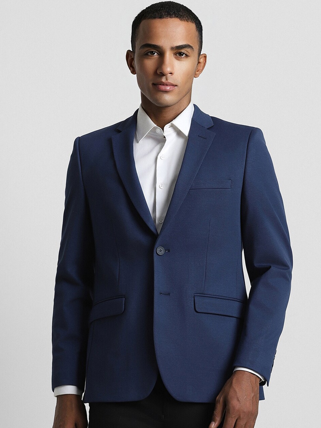 Peter England Elite Slim-Fit Single Breasted Blazer, Navy blue