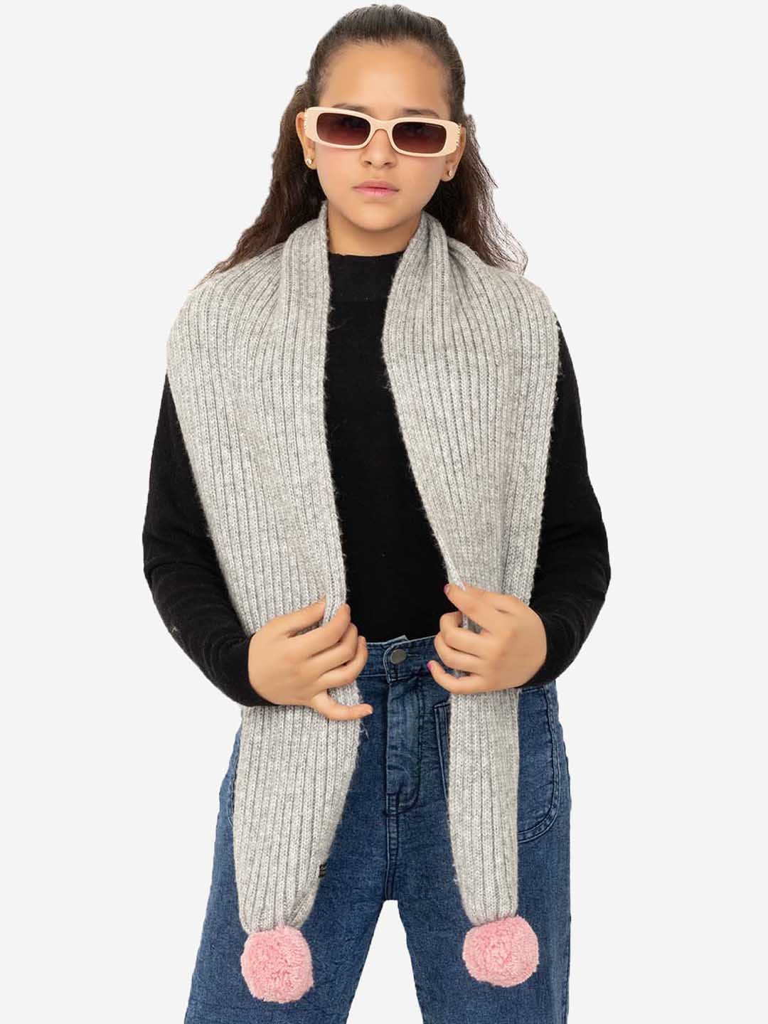 513 Girls Self-Design Acrylic Winter Muffler, Grey