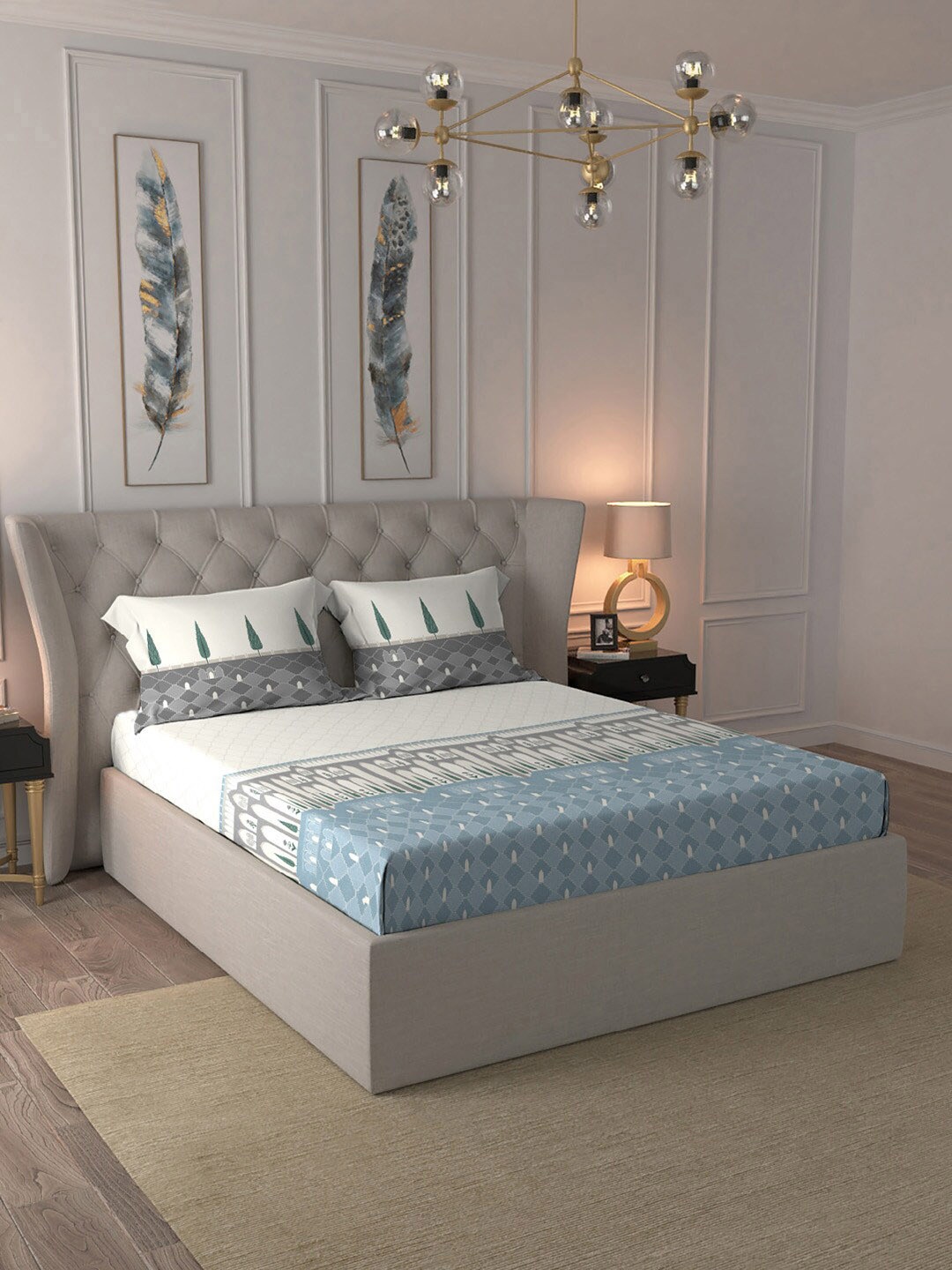 

MYTRIDENT Blue & White Ethnic Motifs Printed Regular Cotton Double King Bedding Set