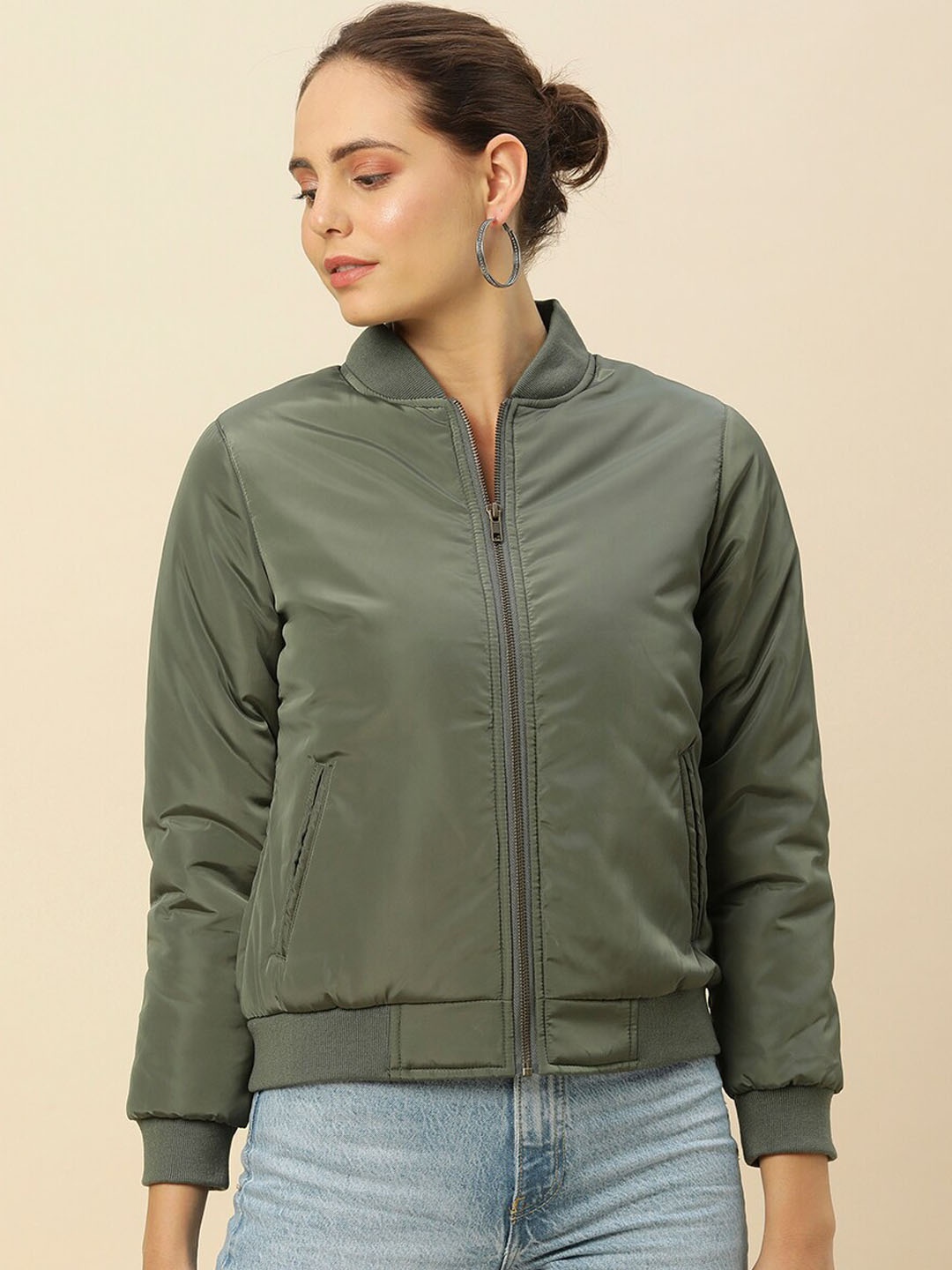 

Chemistry Mandarin Collar Bomber Jacket, Olive