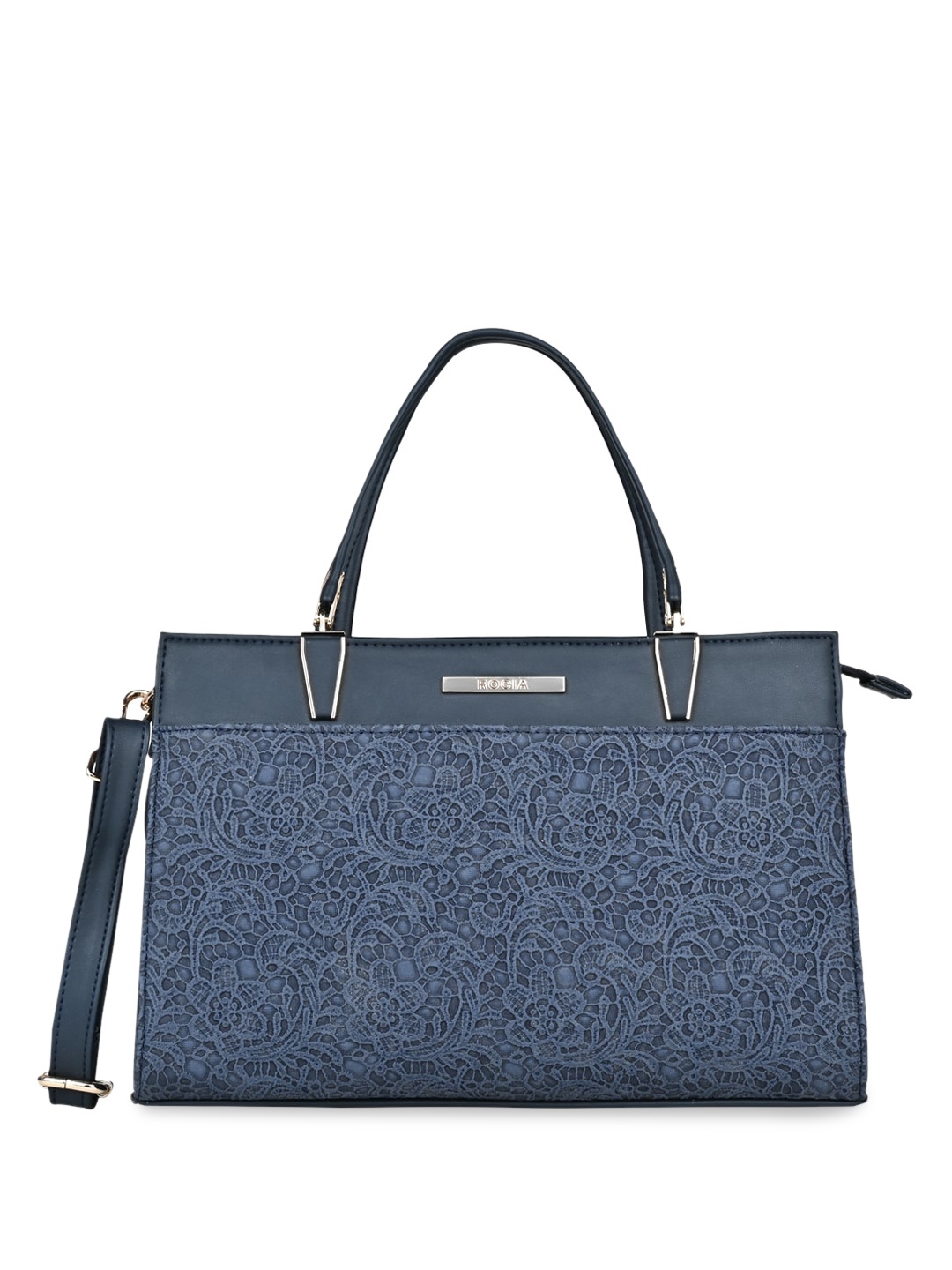 

Rocia Floral Lace Textured Structured Handheld Bag, Blue